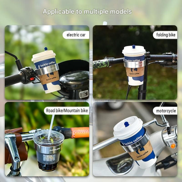 Silver Aluminium Alloy Bicycle Cup Holder - Adjustable Handlebar Mount for Coffee Bottles, Universal Drink Rack for E-Bikes Motorcycles Road Bikes