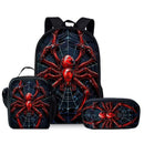 Style 1 3 Piece Spider Print School Bag Set - Large Capacity Polyester Backpack, Insulated Lunch Bag and Pencil Case - Lightweight Student Bookbag with Side Pocket for Boys Teens-1