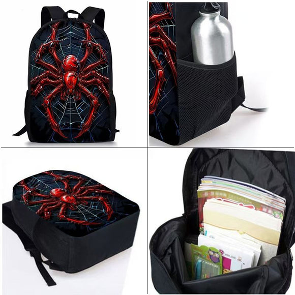 Style 1 3 Piece Spider Print School Bag Set - Large Capacity Polyester Backpack, Insulated Lunch Bag and Pencil Case - Lightweight Student Bookbag with Side Pocket for Boys Teens