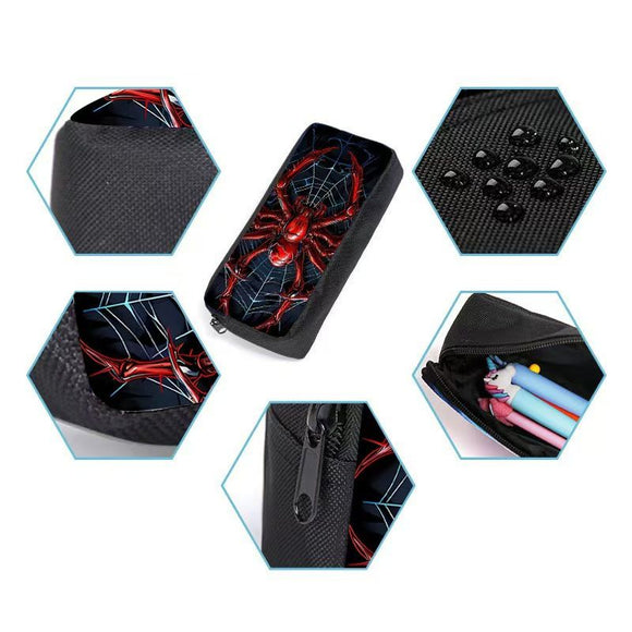 Style 1 3 Piece Spider Print School Bag Set - Large Capacity Polyester Backpack, Insulated Lunch Bag and Pencil Case - Lightweight Student Bookbag with Side Pocket for Boys Teens