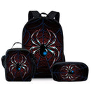 Style 2 3 Piece Spider Print School Bag Set - Large Capacity Polyester Backpack, Insulated Lunch Bag and Pencil Case - Lightweight Student Bookbag with Side Pocket for Boys Teens-1
