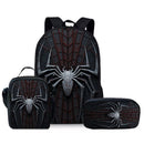 Style 19 3 Piece Spider Print School Bag Set - Large Capacity Polyester Backpack, Insulated Lunch Bag and Pencil Case - Lightweight Student Bookbag with Side Pocket for Boys Teens-1