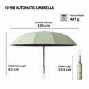 Automatic Folding Umbrella (Black)- 105 cm Large Canopy, UPF 50+ Sun and Rain Umbrella with 10-Rib Frame, Auto Open Close Handle for Travel and Daily Commute-5