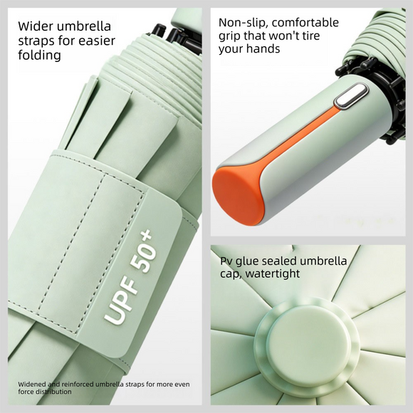 Automatic Folding Umbrella (Mint Green)- 105 cm Large Canopy, UPF 50+ Sun and Rain Umbrella with 10-Rib Frame, Auto Open Close Handle for Travel and Daily Commute