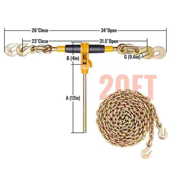 Ratchet Chain Binder 3/8"-1/2" Load Binders 12000 lbs w/ G80 Chains 4 Pcs