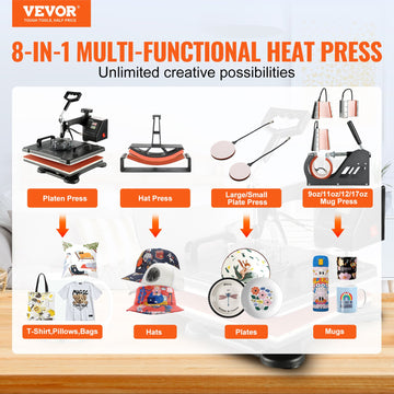 VEVOR 1400W Heat Press Machine 8 In 1 Sublimation Steel Frame Heat Presses with Temperature And Time Control (12X15INCH 8IN1) - 0