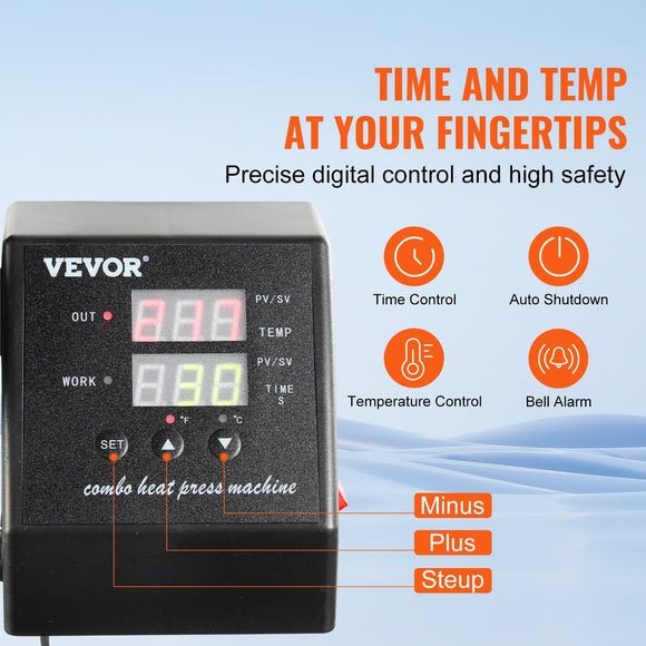 VEVOR 1400W Heat Press Machine 8 In 1 Sublimation Steel Frame Heat Presses with Temperature And Time Control (12X15INCH 8IN1)
