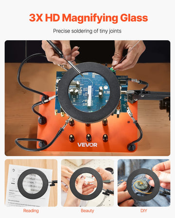 VEVOR Magnetic Helping Hands Soldering Station 3X LED Magnifying Lamp 5 Arms - 0