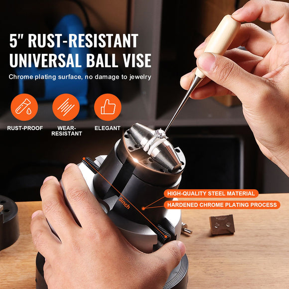 Engraving Block 5 inch Ball Vise Setting Jewelry Ball Vise Engraving with 34PCS Attachment and Rubber Base