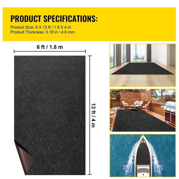 Bass Boat Carpet Cutpile Marine Carpet 6 x 13 ft Charcoal Black In/Outdoor