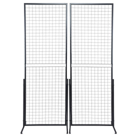 2' x 5.6' Grid Wall Panels Tower, 2 Packs Wire Gridwall Display Racks with T-Base Floorstanding, Double Side Gridwall Panels for Art Craft Shows, Retail Display with Extra Clips and Hooks
