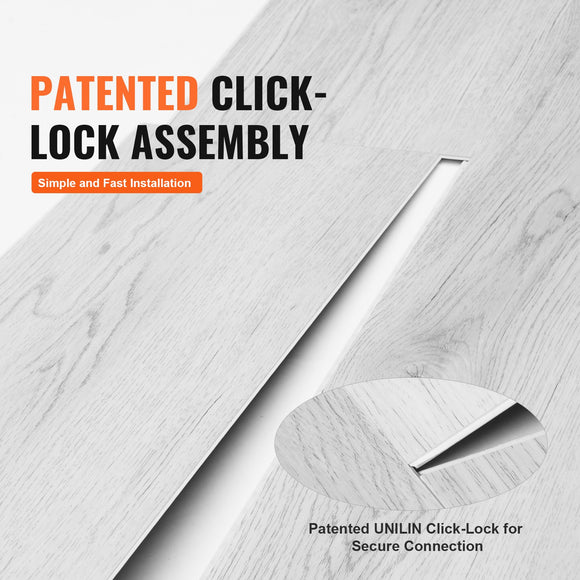 VEVORrlocking Vinyl Floor Tiles 48 x 7.3 inch, 10 Tiles 5.5mm Thick Snap Together, Light Gray Wood Grain DIY Flooring for Kitchen, Dining Room, Bedrooms & Bathrooms, Easy for Home Decor