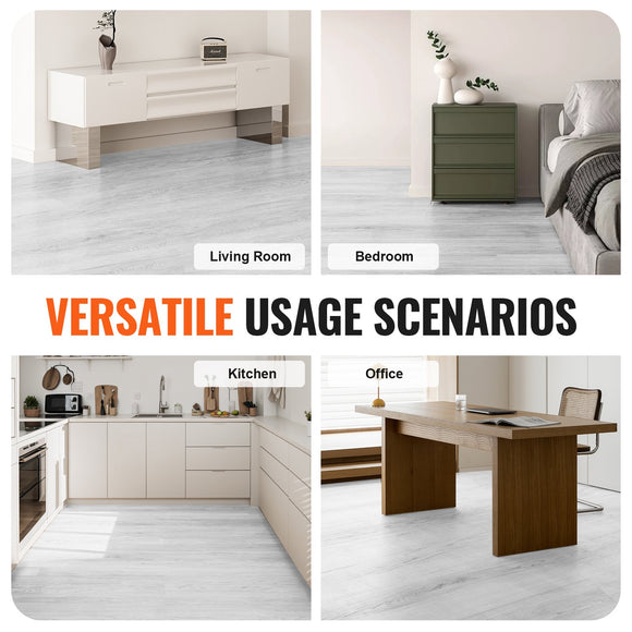 VEVORrlocking Vinyl Floor Tiles 48 x 7.3 inch, 10 Tiles 5.5mm Thick Snap Together, Light Gray Wood Grain DIY Flooring for Kitchen, Dining Room, Bedrooms & Bathrooms, Easy for Home Decor