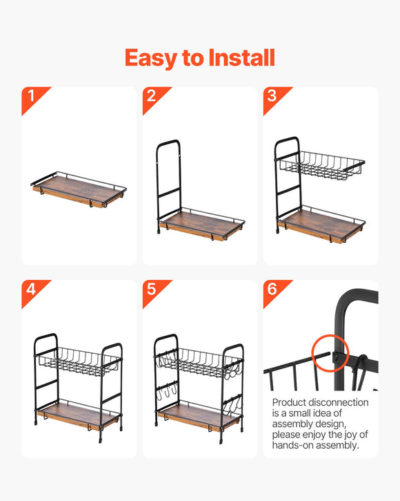 VEVOR 2 Tier Coffee Bar Organizer for Countertop w/ 12 Movable Hooks Mug Holder
