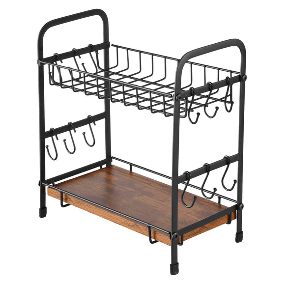 VEVOR 2 Tier Coffee Bar Organizer for Countertop w/ 12 Movable Hooks Mug Holder