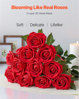 VEVOR 60 Pcs Red Roses Artificial Flowers Realistic Bouquet for Xmas Home Decor - 0