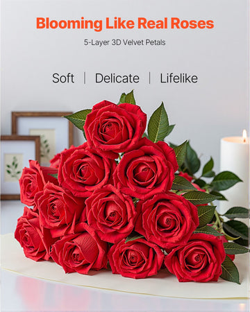 VEVOR 60 Pcs Red Roses Artificial Flowers Realistic Bouquet for Xmas Home Decor - 0