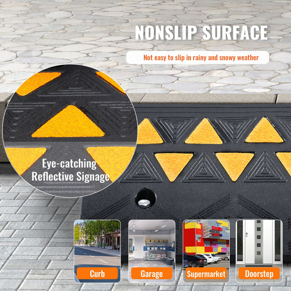 Rubber Curb Ramp 2 Pack, 11 cm Rise Height Heavy-Duty 15 tons Load Capacity Threshold Ramps, Driveway Ramps with Stable Grid Structure for Cars, Wheelchairs, Bikes, Motorcycles