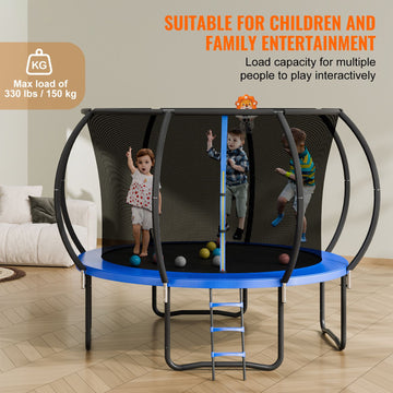 10FT Trampoline, 330 lbs Trampoline with Enclosure Net, Ladder, and Curved Pole, Heavy Duty Trampoline with Jumping Mat and Spring Cover Padding, Outdoor Recreational Trampolines for Kids Adults - 0