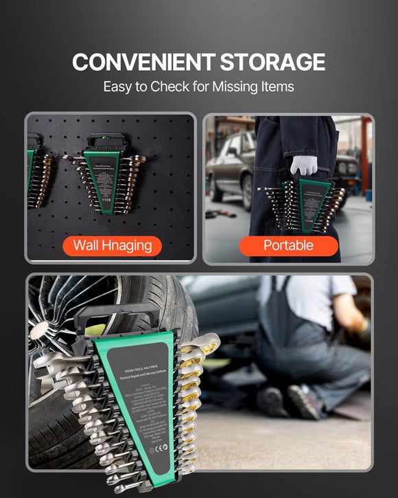 Combination Wrench Set 24 PCS SAE 1/4" - 7/8" Metric 8-19mm Organizer Rack