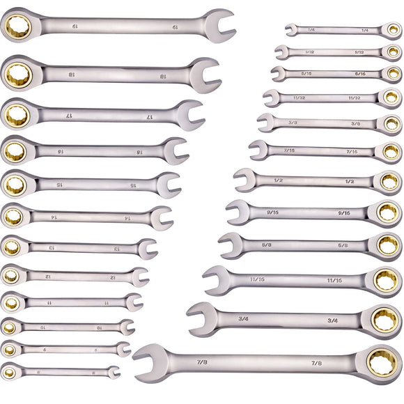 Combination Wrench Set 24 PCS SAE 1/4" - 7/8" Metric 8-19mm Organizer Rack