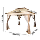 Outdoor Canopy Gazebo Tent, Portable Canopy Shelter with 11\'x11\' Large Shade Space for Party, Backyard, Patio Lawn and Garden, 4 Sandbags, Carrying Bag and Netting Included, Brown-8