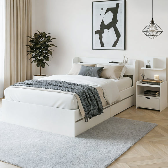 Artiss Single Bed Frame with Charging Ports and Bedside Table