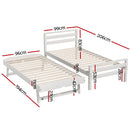 Artiss Bed Frame Single Size 2-in-1 Trundle Wooden White AVIS-2