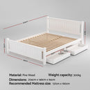 Artiss Bed Frame Double Size Wooden Platform with 2 Storage Drawers White RIO-2