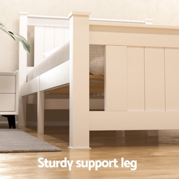 Artiss Bed Frame Double Size Wooden Platform with 2 Storage Drawers White RIO
