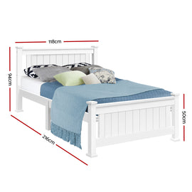 King Single Wooden Bed Frame - White - 0