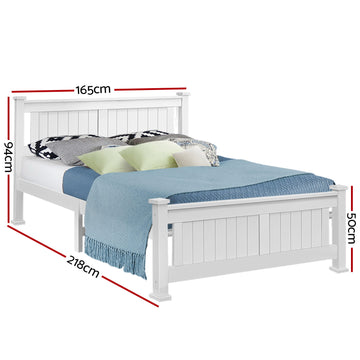 Artiss Bed Frame Queen Size Wooden White RIO - 0