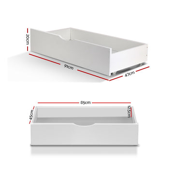 Artiss Set of 2 Bed Frame Storage Drawers Timber Trundle for Wooden Bed Frame Base White - 0
