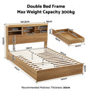Artiss Double Bed Frame with Storage, 4 Drawers, USB and Night Light Natural-3