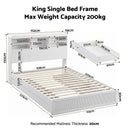 Artiss King Single Bed Frame with Storage, 4 Drawers, USB and Night Light White-3