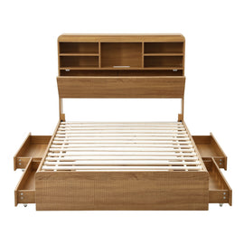 Artiss King Single Bed Frame with Storage, 4 Drawers, USB and Night Light Natural - 0