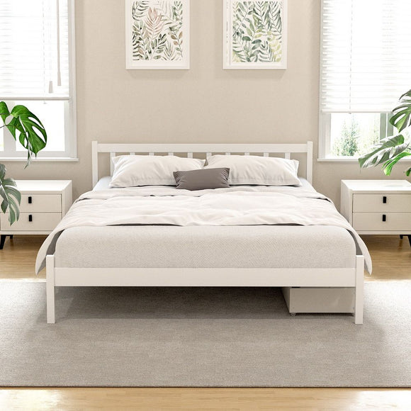 Artiss Bed Frame Queen Size Wooden Platform with 2 Storage Drawers White