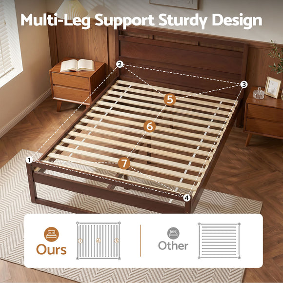 Artiss Bed Frame King Single Size Wooden Walnut WITTON