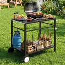 Weisshorn BBQ Camp Party Table, Garden Backyard Outdoor Cart Stainless Steel Prep Table Mobile Kitchen Trolley Heavy Duty with Wheels Tank Holder Hooks, Black-2