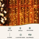 Jingle Jollys 3X3M Christmas Lights Curtain String Light 300 LED Warm White-3