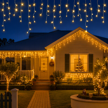 Jingle Jollys 12.5M Solar Christmas Lights Icicle String Light Warm White