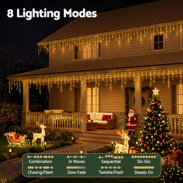 Jingle Jollys 12.5M Solar Christmas Lights Icicle String Light Warm White - 0
