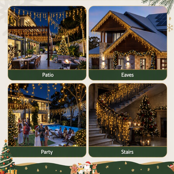 Jingle Jollys 12.5M Solar Christmas Lights Icicle String Light Warm White