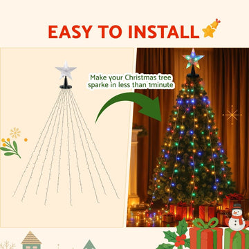 Jingle Jollys 2.5M Christmas Lights Waterfall String Light 300 LED Star Topper - 0