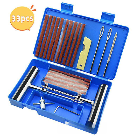 A 33 - piece set Blue Heavy - Duty Tubeless Tyre Repair Kit - Emergency Puncture Plug Set for Cars, Motorcycles & ATVs - RnR Galore