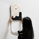 Abstract Modern Wall Clock - Silent Non - Ticking Decorative Clock with Wavy Design & Ceramic Accent(Brown) - RnR Galore