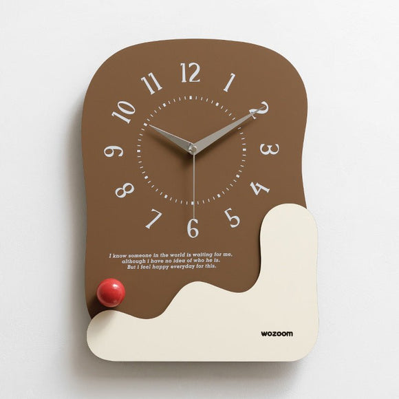 Abstract Modern Wall Clock - Silent Non - Ticking Decorative Clock with Wavy Design & Ceramic Accent(Brown) - RnR Galore