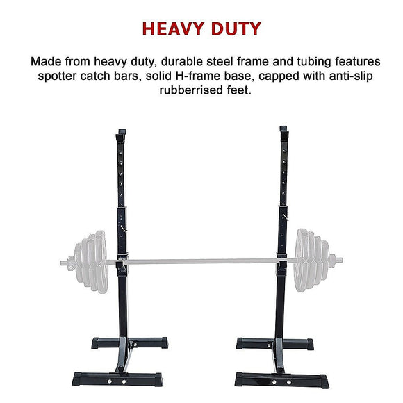 Adjustable Squat Rack Pair Steel Barbell Bench Press Stands Gym Home - RnR Galore