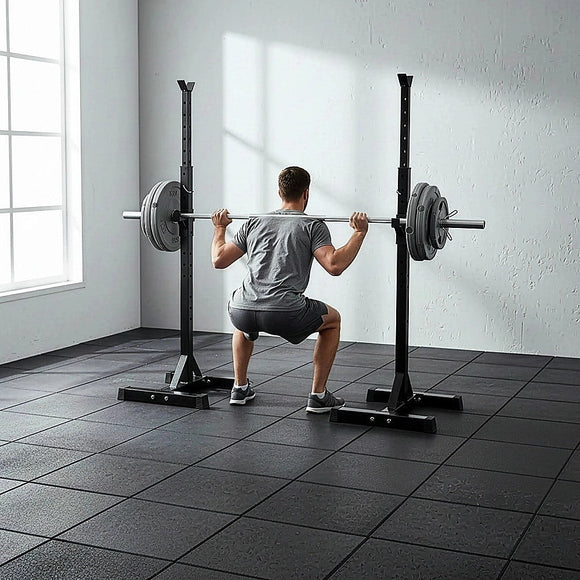 Adjustable Squat Rack Pair Steel Barbell Bench Press Stands Gym Home - RnR Galore