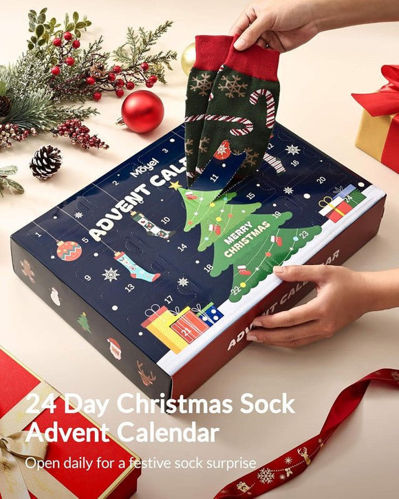 Advent Calendar 2025 Adult Men 24 Days of Christmas Cotton Socks US 7 - 13 Fun Christmas Sock Advent Calendar for Men Funny Gifts for Dad Boyfriend Husband Brother Random Socks Gift Box - RnR Galore